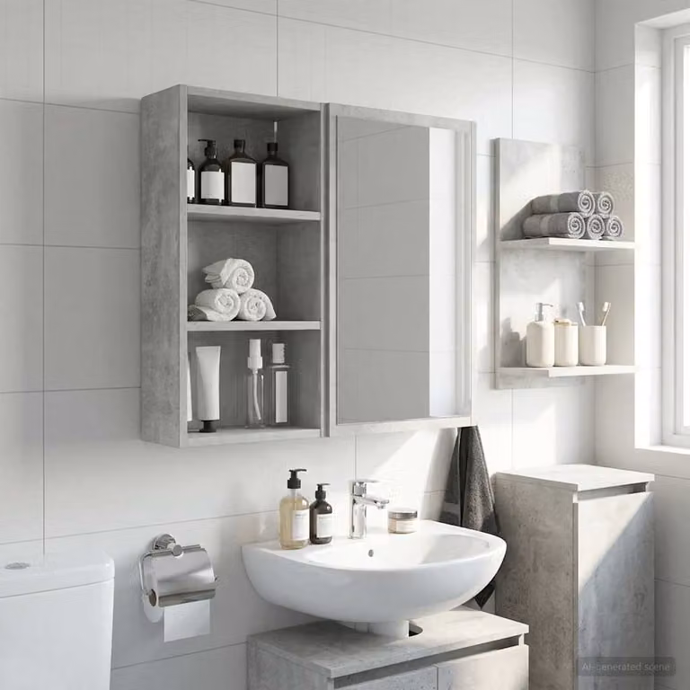 Armadio da bagno a muro vidaXL moderno in MDF Grigio, L: 30 cm, P: 16 cm, H: 62,5 cm