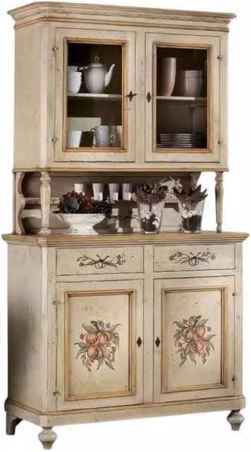 Cristalliera in stile country in legno laccata a mano con ante in vetro e serratura, Mobili 2G, L/P/H: 112 x 49 x 206 cm – 4