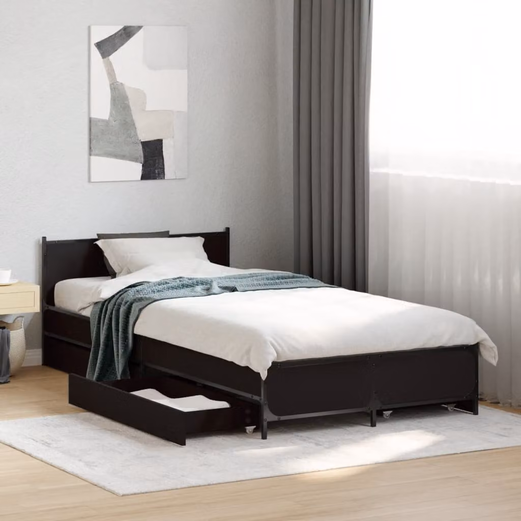 vidaXL Giroletto con Cassetti Nero in Legno Multistrato e Metallo L: 190 cm, P: 78 cm, H: 56,5 cm