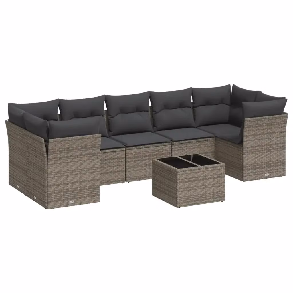 vidaXL Set Divano da Giardino 8 pz a L con Cuscini Grigio in Polyrattan e Tavolino da Esterno – 2