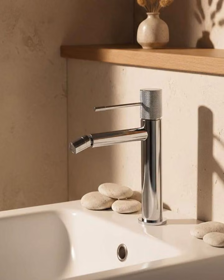 Rubinetto miscelatore bidet senza scarico in ottone cromato Melin