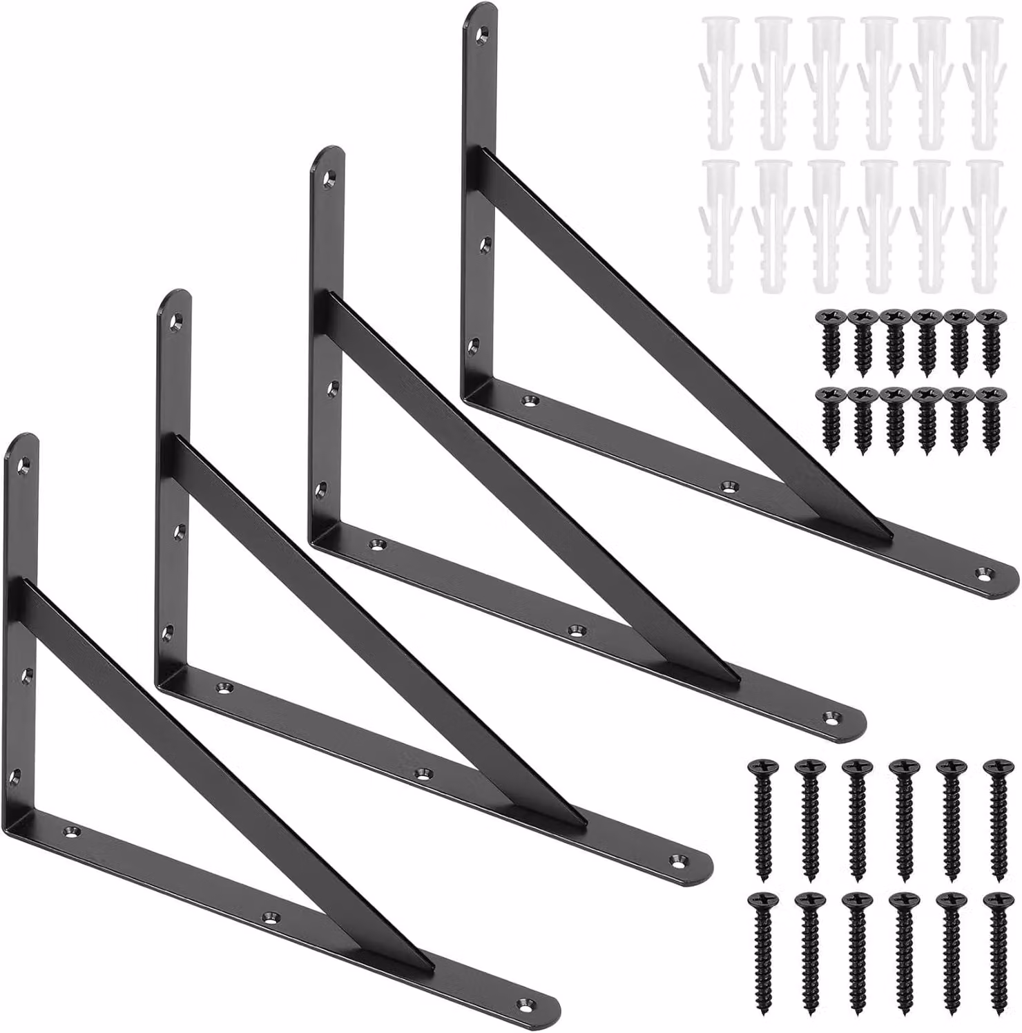 Supporti per mensole a forma di triangolo, confezione da 4 pezzi, dimensioni 28 x 10 x 21 cm, in ferro nero, adatti per la cucina