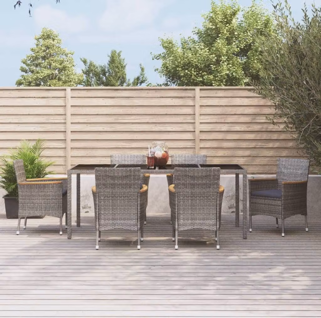 The Living Store Set da pranzo da giardino 7 pezzi con cuscini in poly rattan grigio