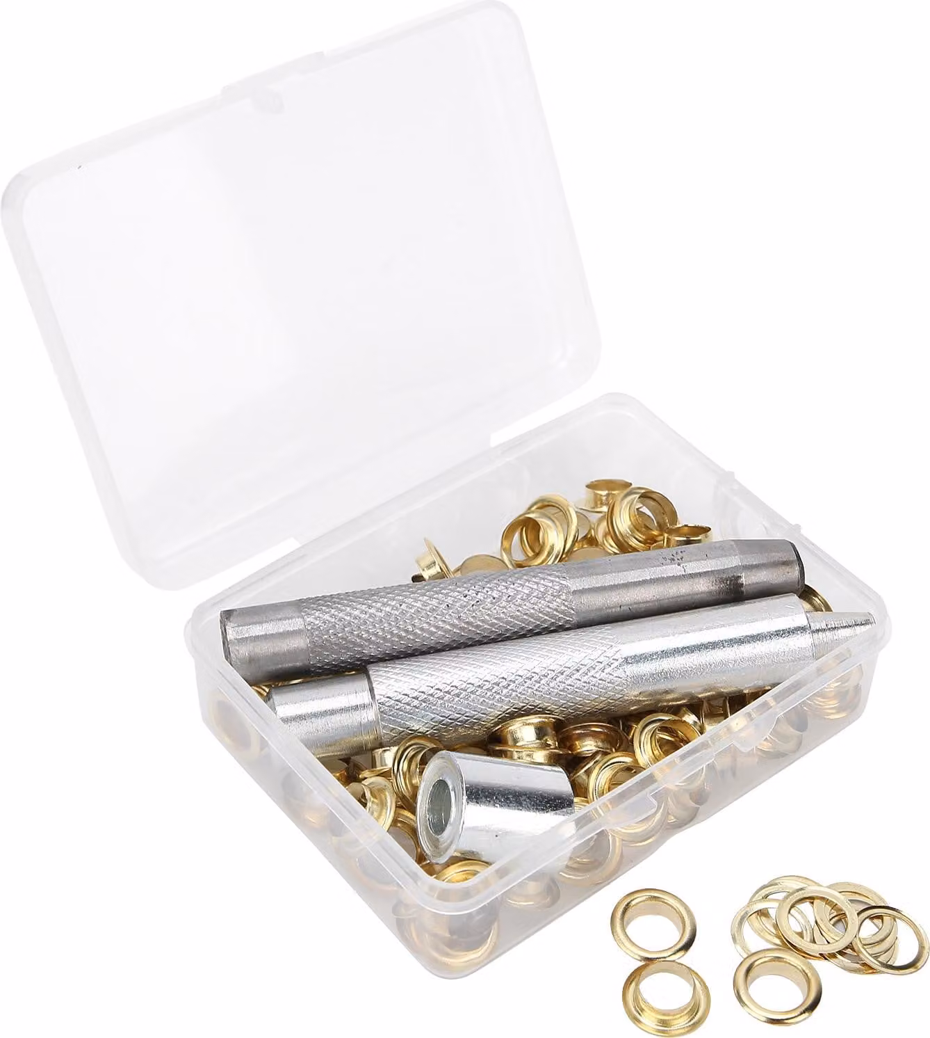 100 set di occhielli da 0,3 pollici con foro punzonatura impostazione strumento scatola di immagazzinaggio per abbigliamento tela CraftGold
