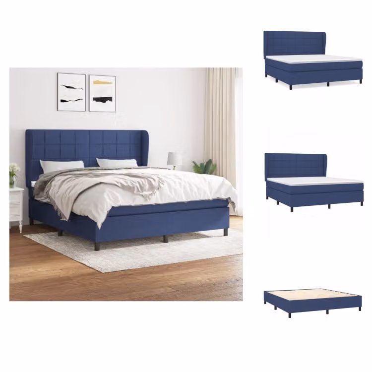 vidaXL Letto a molle con materasso blu 160x200 cm in tessuto - Letti & strutture letto