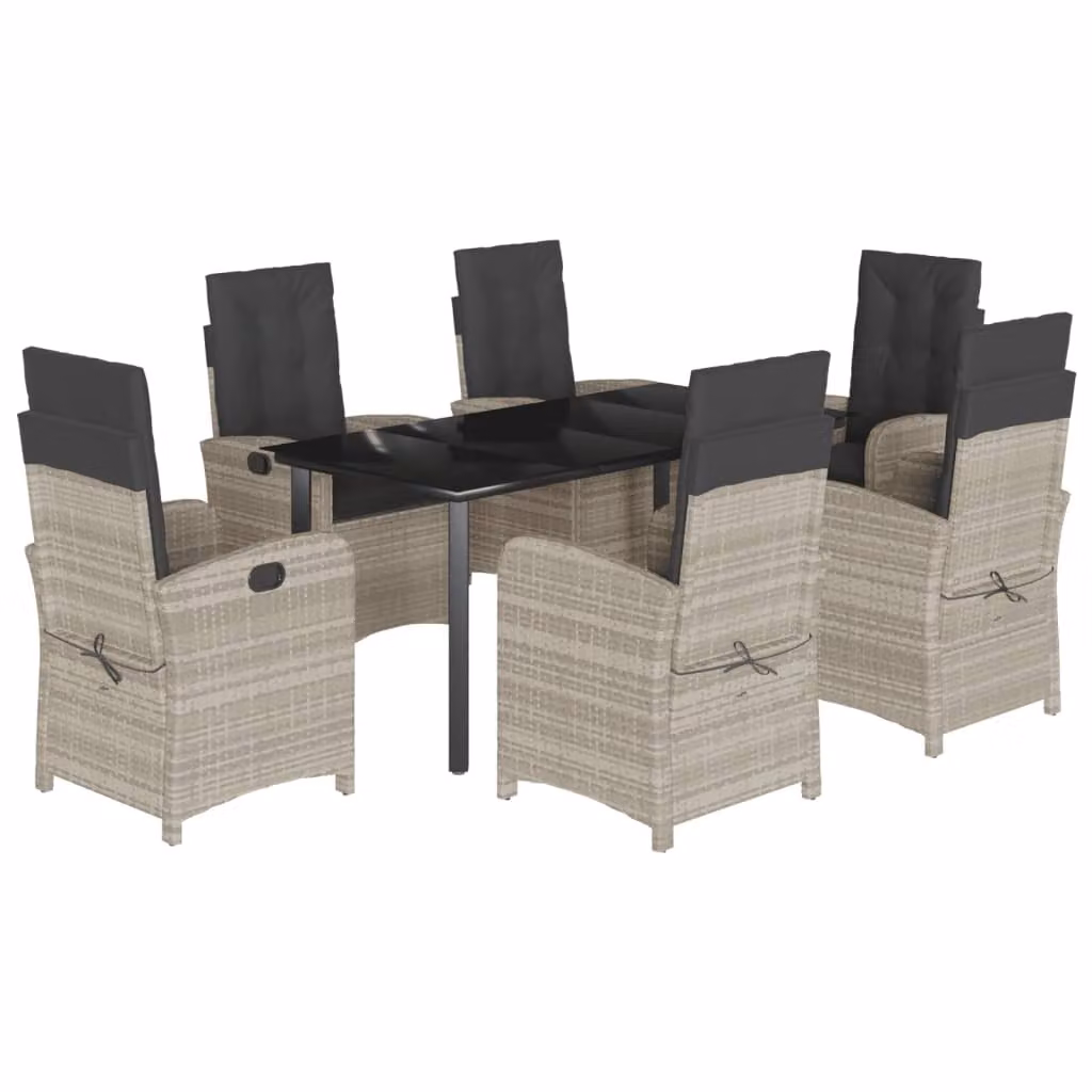 Set da Pranzo da Giardino 7 pz Cuscini Polyrattan Grigio Chiaro