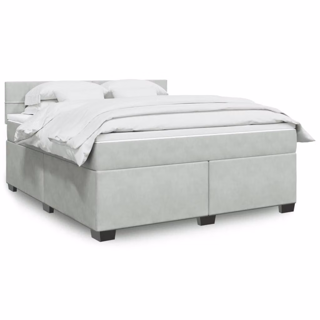 vidaXL Giroletto a Molle con Materasso Ibrido in Velluto Grigio Chiaro L: 180 cm, P: 200 cm
