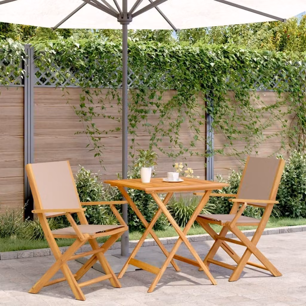 Maison Exclusive - Set da bistrot 3 pezzi in tessuto color taupe e legno massello