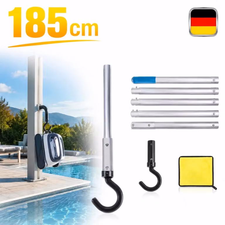 Gancio per robot da piscina con 5 aste in alluminio rinforzate e removibili. Gancio per piscina