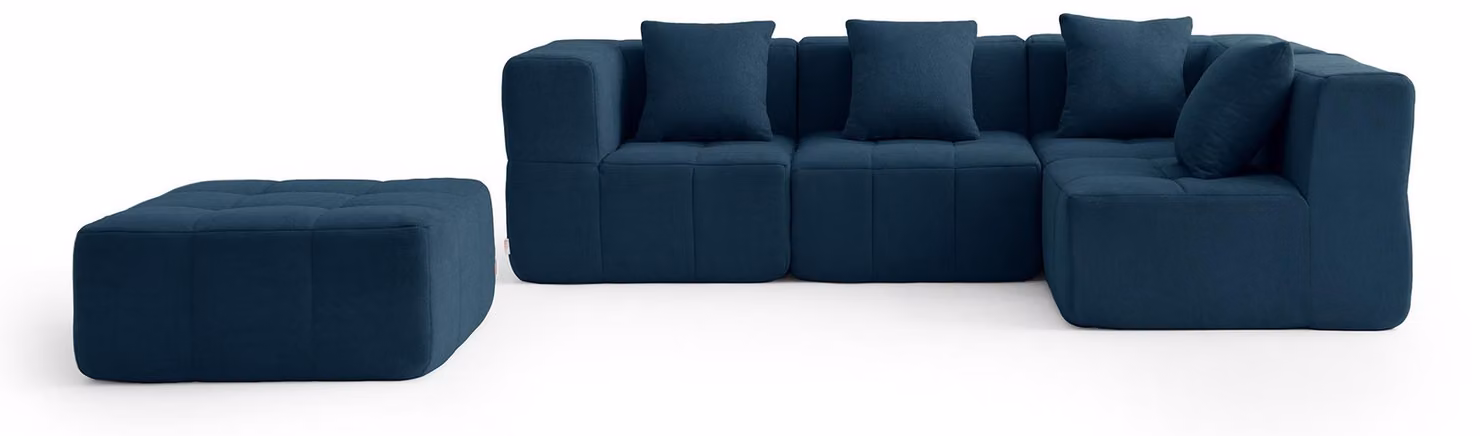 MILYSOFA SOFABULOUS: divano angolare modulare a 4 posti con chaise longue, raffinato tessuto bouclé, blu intenso