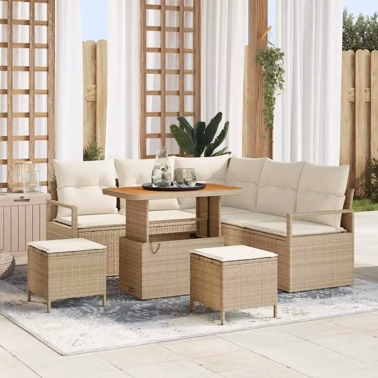 vidaXL Set Divano da Giardino a L 8 Pezzi con Cuscini Beige e Bianco