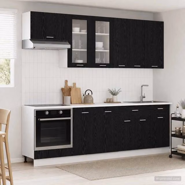 Unità Cucina LYON 8 pz Rovere Nero Legno ingegnerizzato 3438204