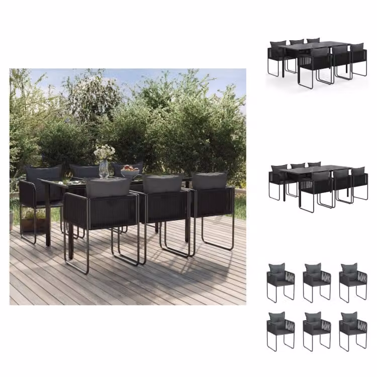 vidaXL set da pranzo da giardino 7 pezzi nero - Set di mobili da giardino
