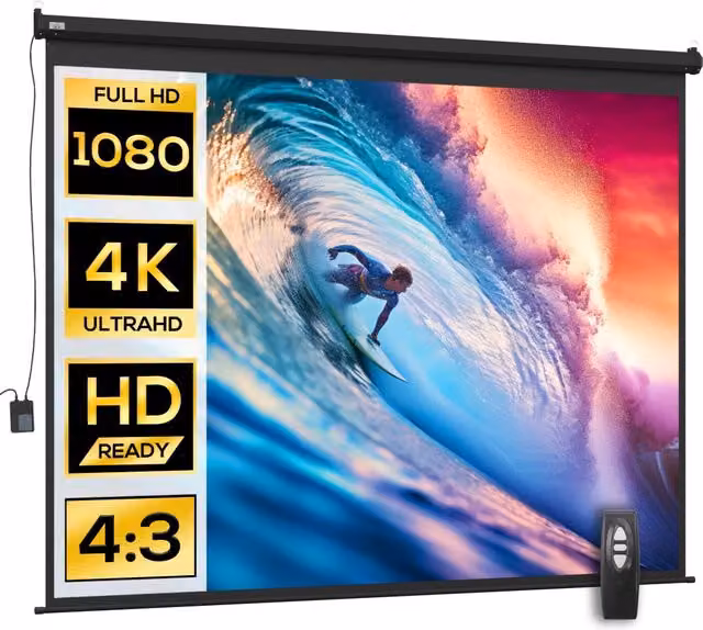 Telo per Proiettore GIORDANOSHOP da 120 pollici con Telecomando, Formato 4:3, L 244 x H 183 cm, Nero e Bianco – 1