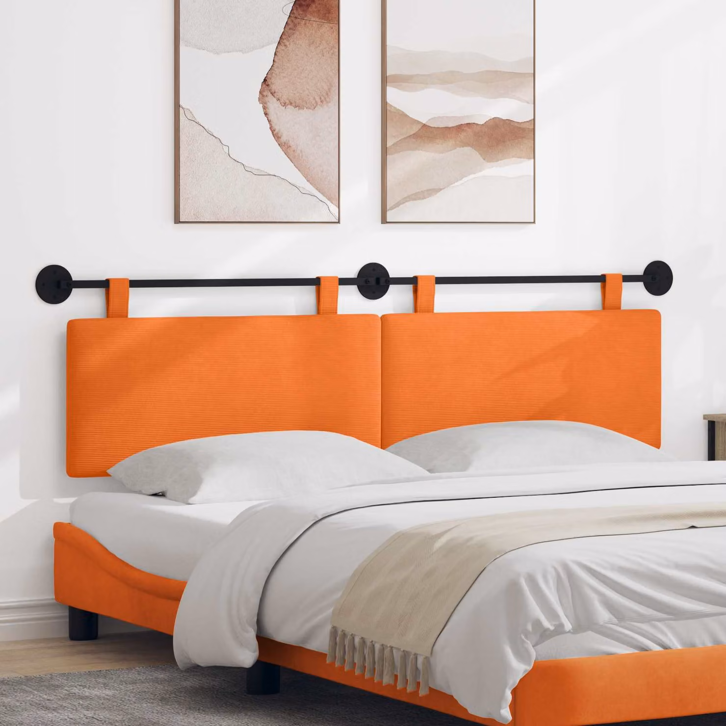 Testiera sospesa moderna vidaXL in tessuto cord in arancione, L: 170 cm, H: 55 cm, P: 7,67 cm