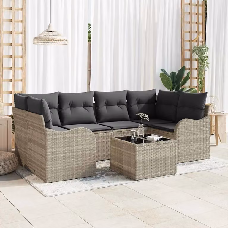 Set Divano da Giardino a L con Tavolino vidaXL Grigio con Cuscini e Struttura in Metallo e Polyrattan