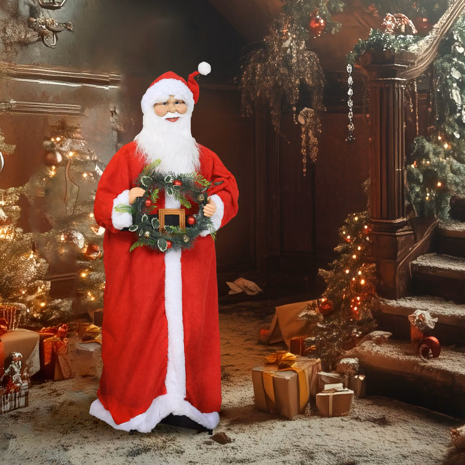 Statuetta di Babbo Natale HOMCOM con attivazione vocale, musica festosa e braccia flessibili, colore rosso, Altezza: 110 cm – 2