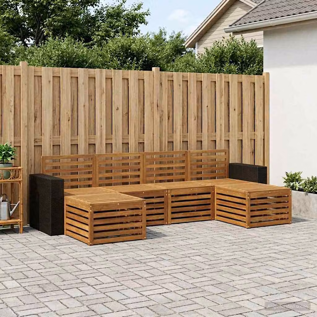 Set di divani da esterno vidaXL 6 pz in legno di acacia marrone con cuscini inclusi, design moderno a L per giardino e terrazza