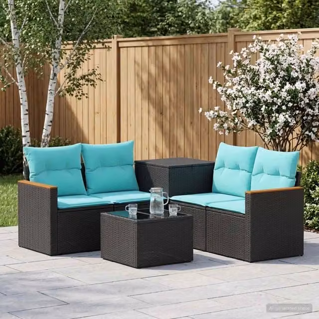 Set di divani 6 pz Nero e Blu 55 x 55 x 37 cm 3447609