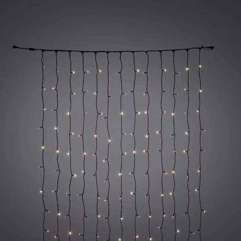 Tenda luminosa a LED, 208 diodi bianco caldo, grado di protezione IP44, colore nero, dimensioni 200x100 cm