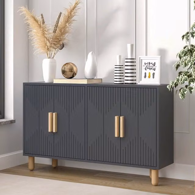 Madia Colzano DMORA in legno con design moderno e geometrico, colore nero antracite, L 120 x P 30 x H 74 cm – 1