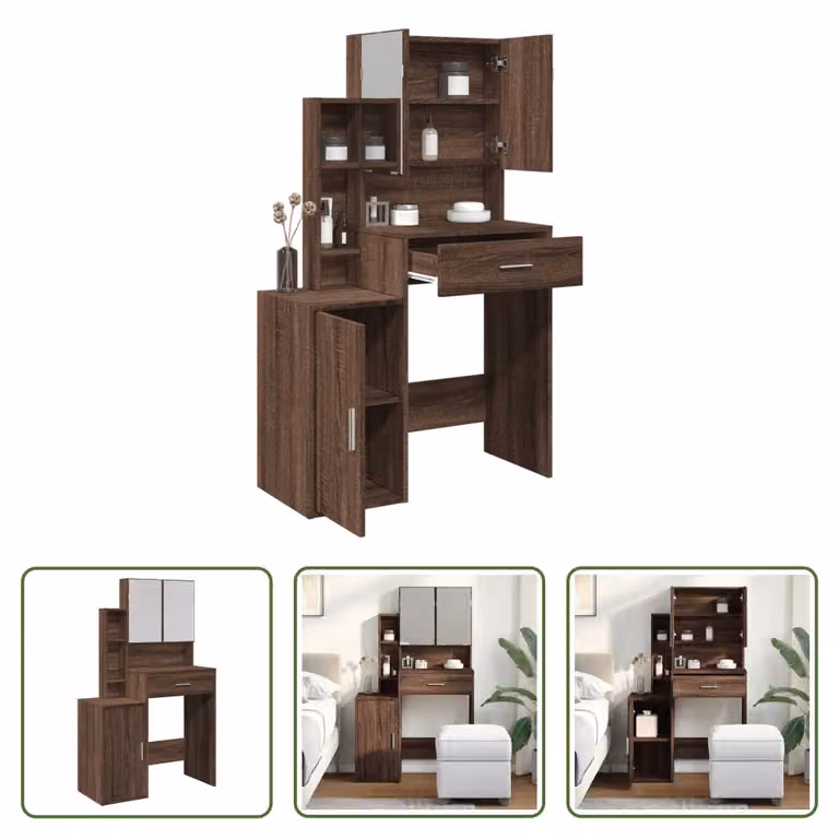 The Living Store Comodino con mobile effetto rovere marrone 80x35x132 cm