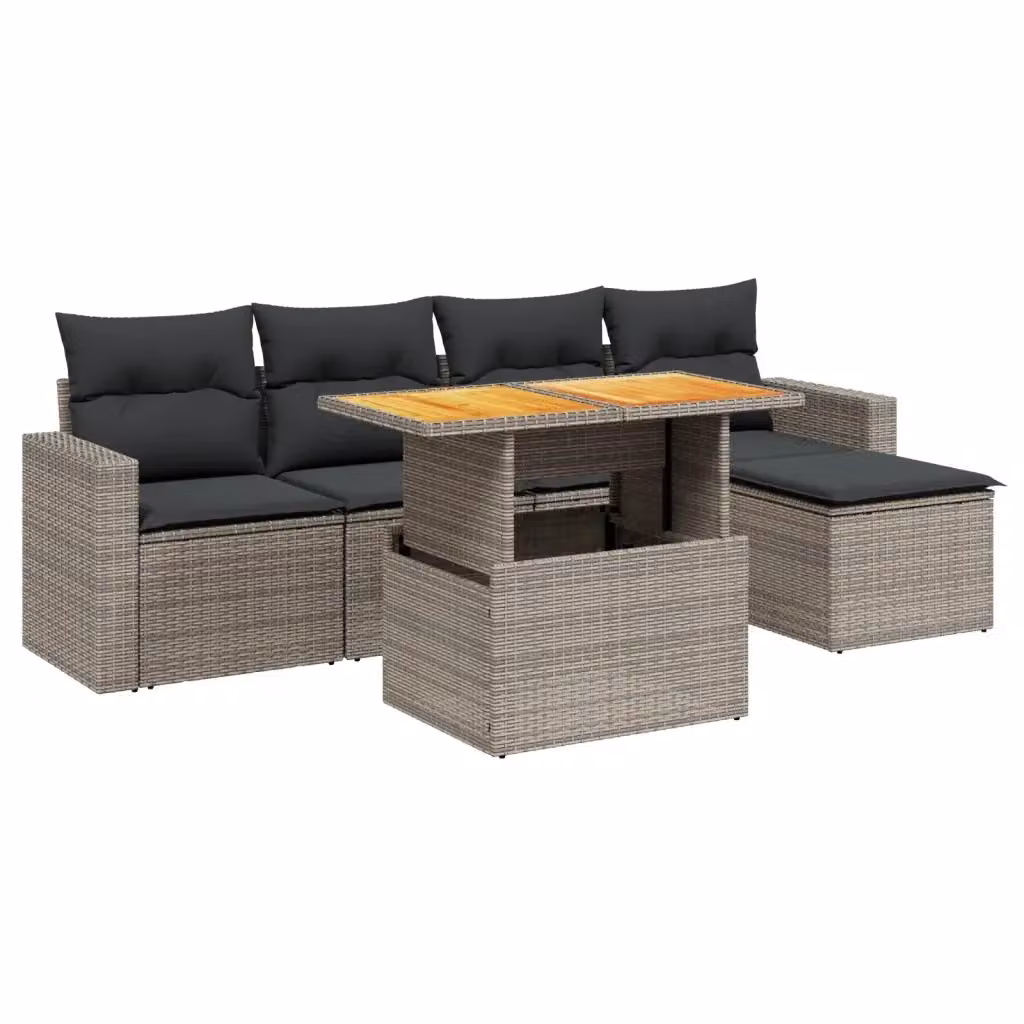 vidaXL Set Divano da Giardino a L 6 pz in Polyrattan Grigio con Cuscini e Tavolino – 2