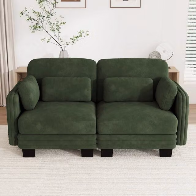 Divano modulare 2 posti in ciniglia verde 176x88x88 cm con cuscini mobili