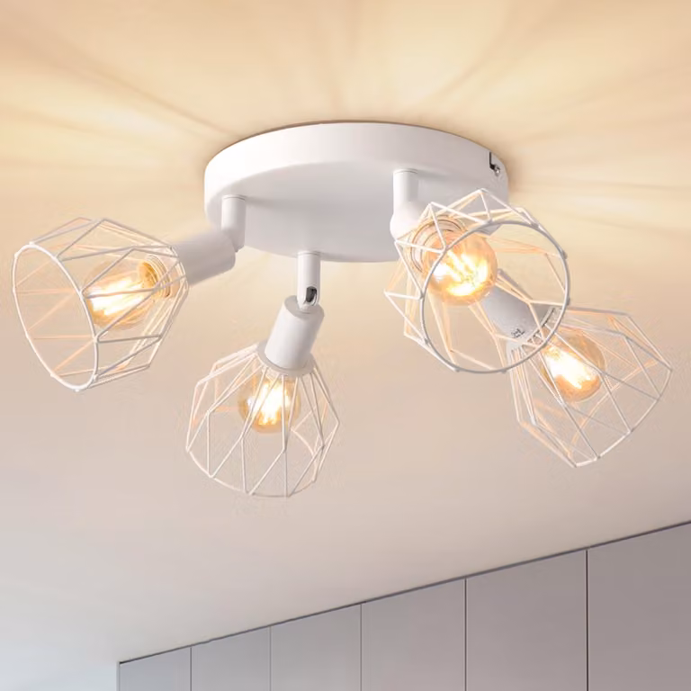 ANWIO Lampada da soffitto a LED, 4 luci, rotonda, bianca, 350°, lampada da soffitto con faretti, attacco E14, 4 luci, lampada da soffitto, spot, lampada per soggiorno, spot per cucina, illuminazione a parete, modello EUC-EA190813-14-04CW-1U