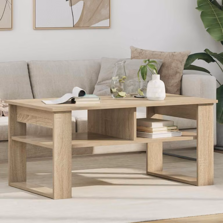 vidaXL Tavolino da salotto moderno in legno color rovere e beige L: 96 cm, P: 54 cm, H: 44 cm