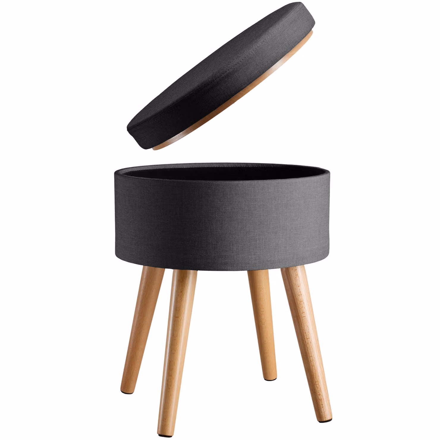 Sgabello Yara tectake in legno di faggio e tessuto grigio, design minimalista