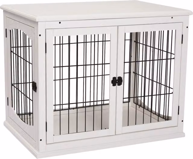 Casetta per cani Minimal bianca in MDF e metallo L: 81 cm, P: 58,5 cm, H: 66 cm