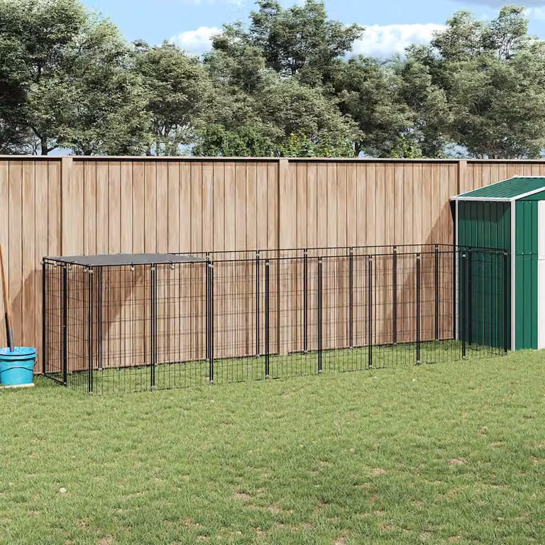 Gabbia per cani vidaXL in acciaio nero e argento resistente alle intemperie per giardino