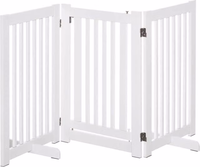 Cancelletto di Sicurezza Pieghevole 3 Pannelli ¨C Xylo ¨C Bianco 155x35,5x76 cm con Porta