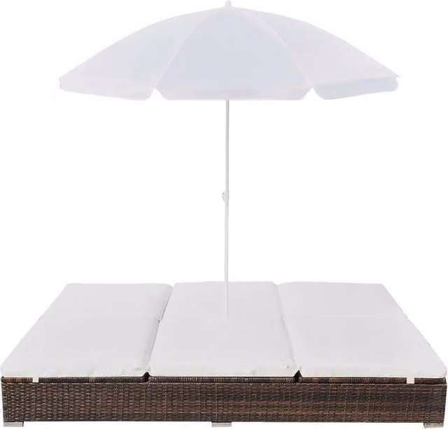 Lettino Prendisole con Ombrellone in Polyrattan Marrone 42949