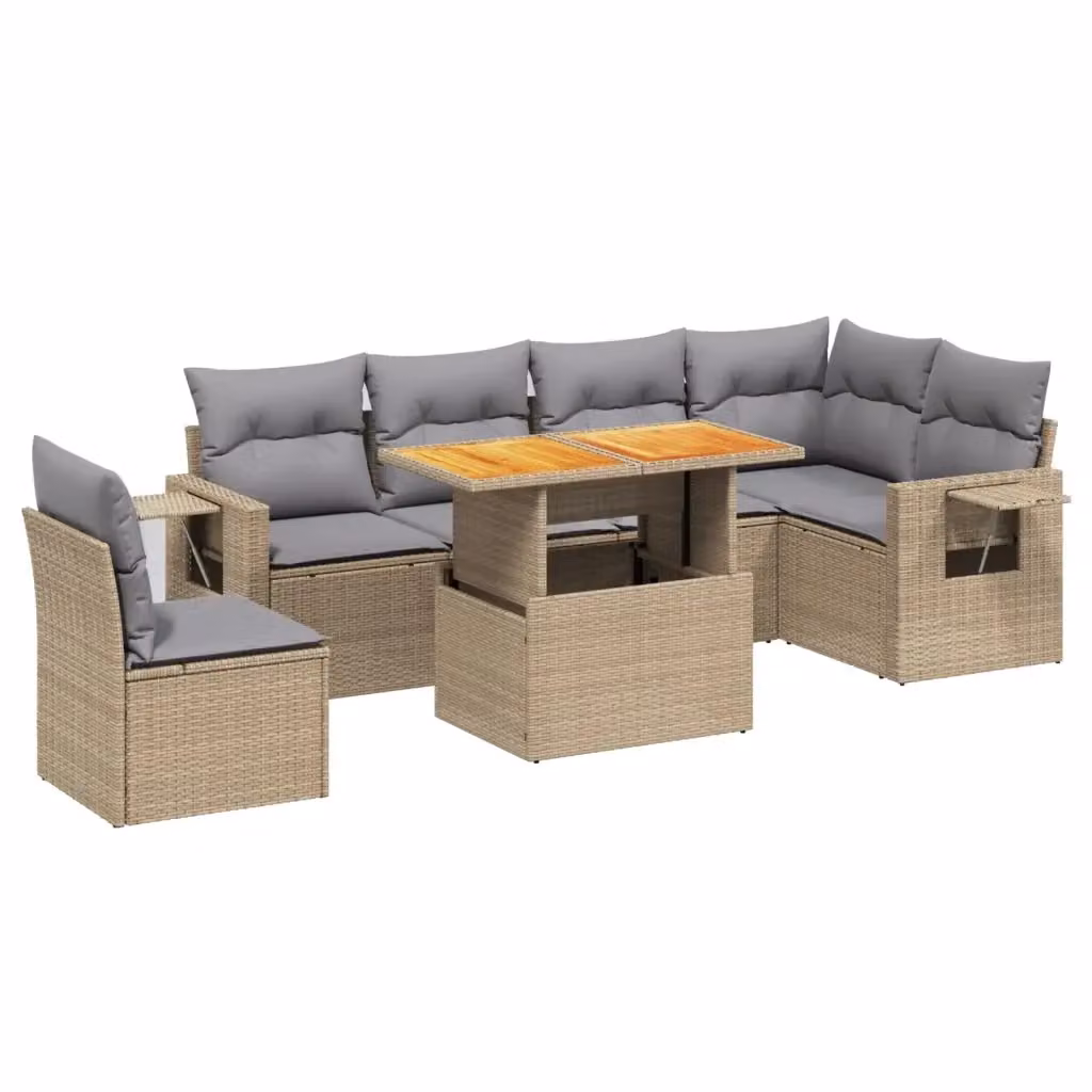 vidaXL Set Divani da Giardino 7 pz in Polyrattan con Cuscini Beige e Grigio per Terrazza e Giardino – 2