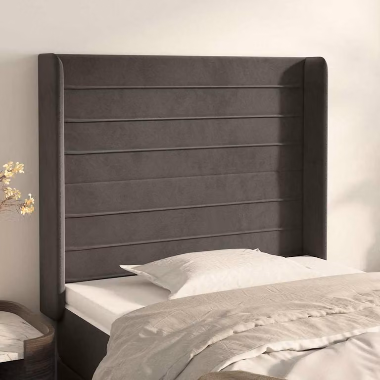 Testiera per letto vidaXL in velluto grigio scuro con design ad orecchio, L: 83 cm, P: 16 cm, H: 118-128 cm