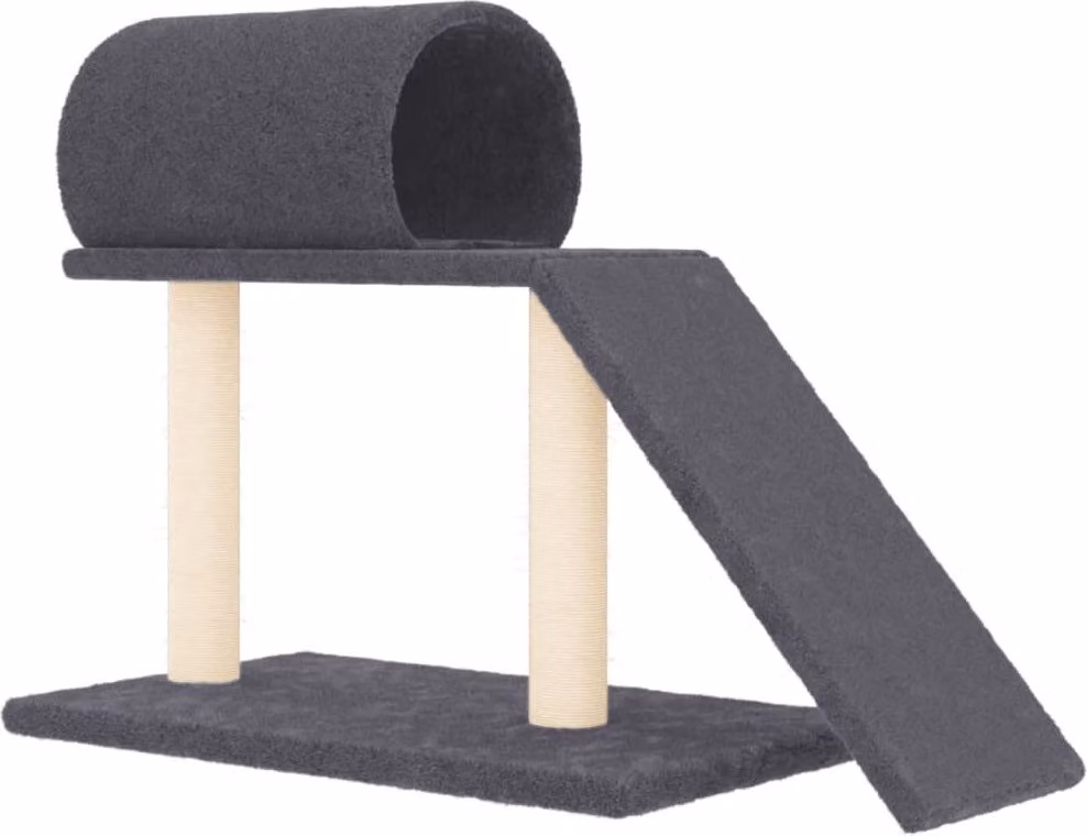 Graffiatoio con tunnel e rampa grigio scuro 55,5 cm