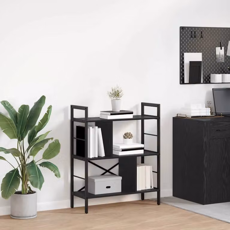 Libreria industrial vidaXL a 5 livelli in legno e metallo, colore nero e marrone, L 75 cm x P 30 cm x H 91 cm