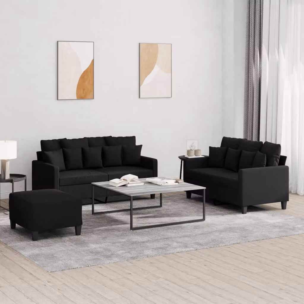 Maison Exclusive - Set divano a 3 pezzi con cuscini in tessuto nero
