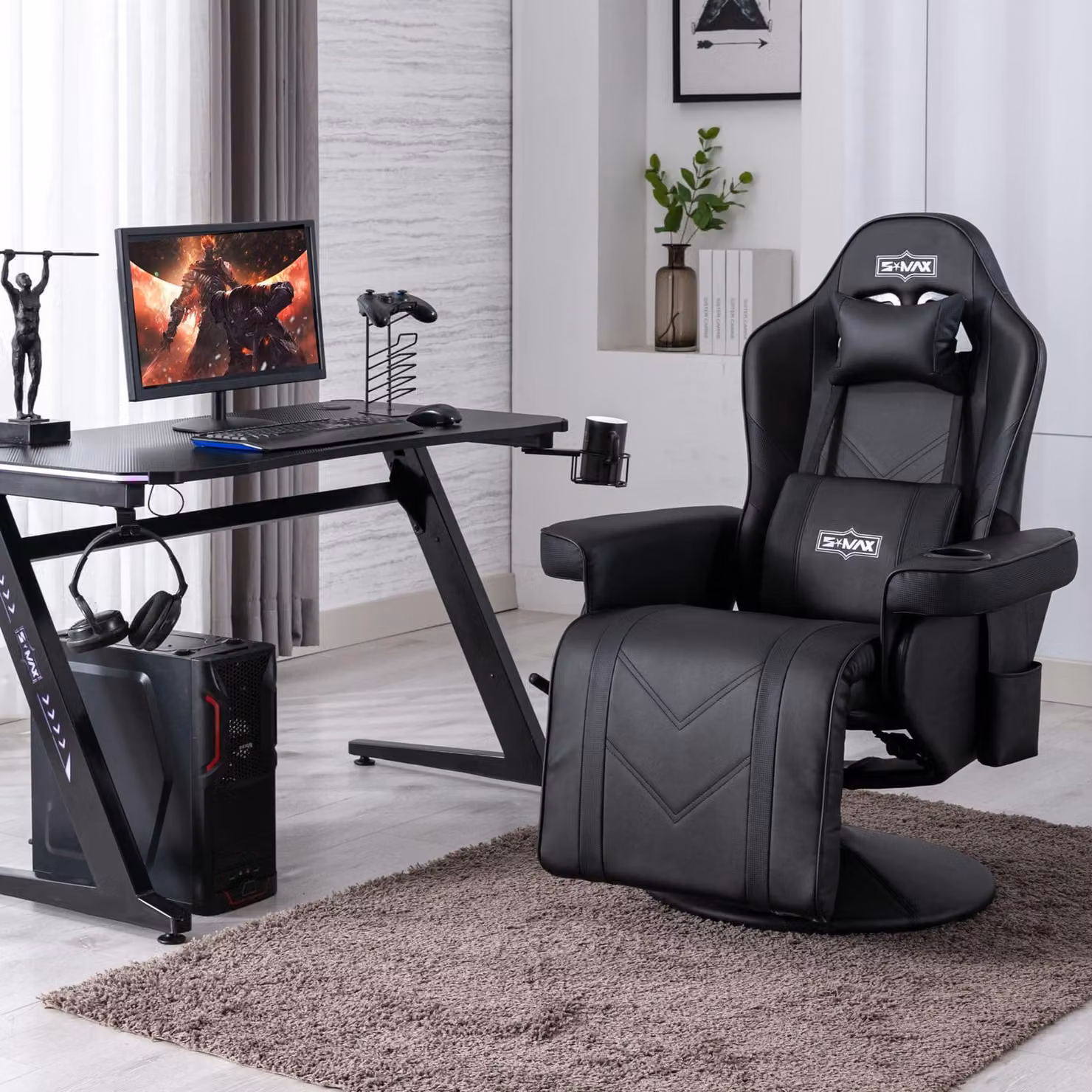 Sedia da gaming XL con poggiapiedi, regolabile, colore nero