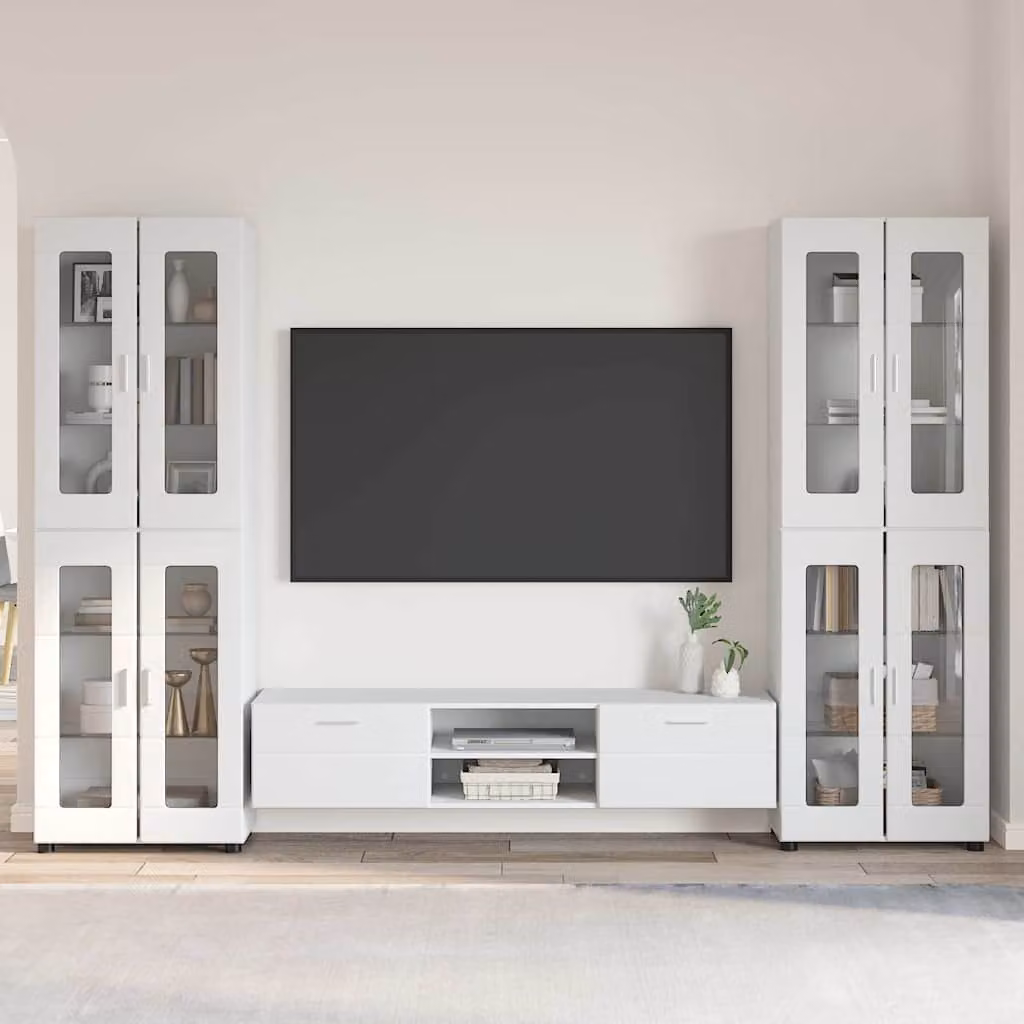 Set mobile TV moderno vidaXL FLORIN in 3 pezzi Bianco Lucido in legno MDF L: 150 cm, P: 39 cm, H: 30 cm – 1