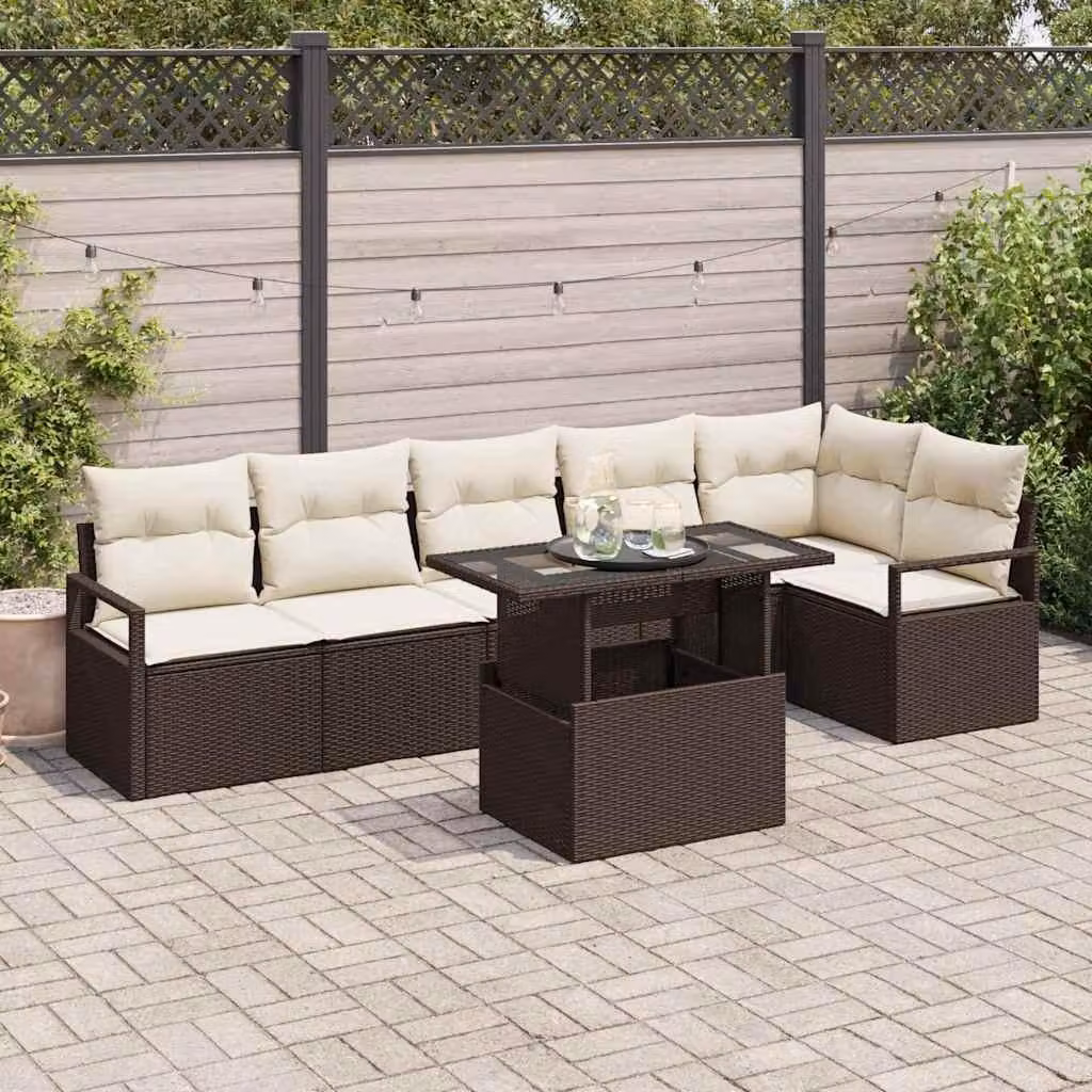 Maison Exclusive - Set da giardino composto da 7 pezzi, divano, colore marrone, realizzato in rattan sintetico