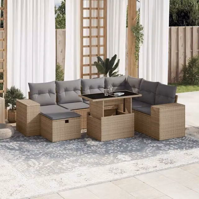 Set Divano da Giardino 8 pz con Cuscini Beige in Polyrattan 3275319