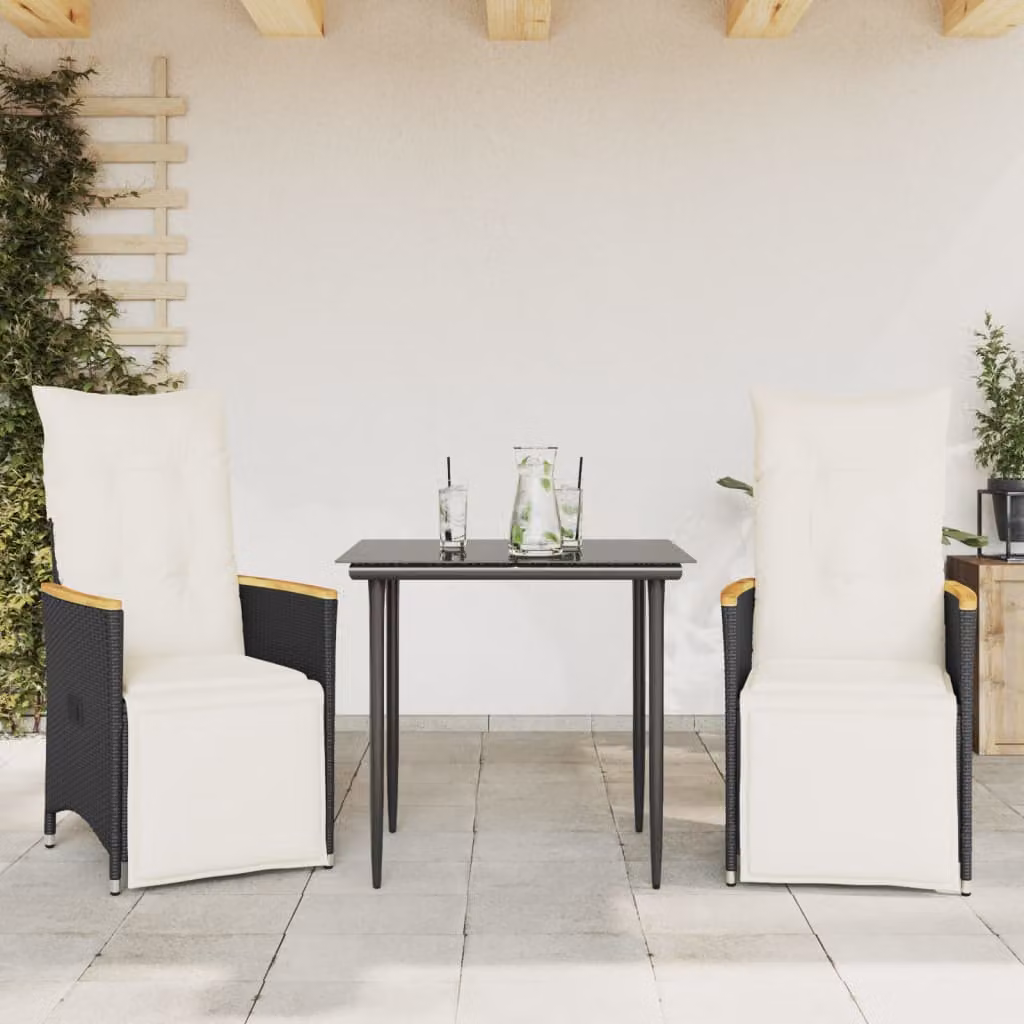 vidaXL Sedie Reclinabili da Giardino 2 pz con Cuscini Nero Polyrattan