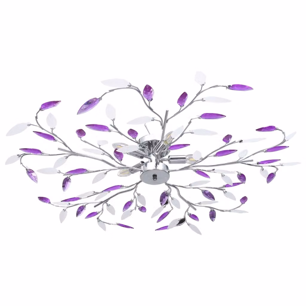Lampadario Foglie e Bracci in Cristallo Acrilico 5 E14 Viola