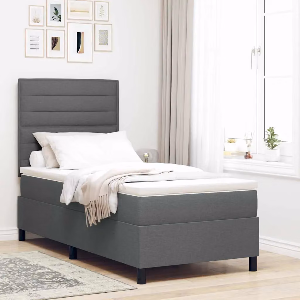 Letto a molle con materasso vidaXL in tessuto Grigio, L 90 x P 200 cm