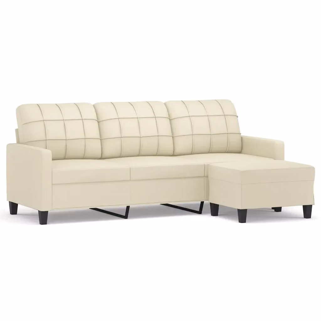 vidaXL Divano a 3 Posti Moderno con Poggiapiedi Beige in Similpelle, L: 198 cm x P: 80 cm x H: 77 cm – 2