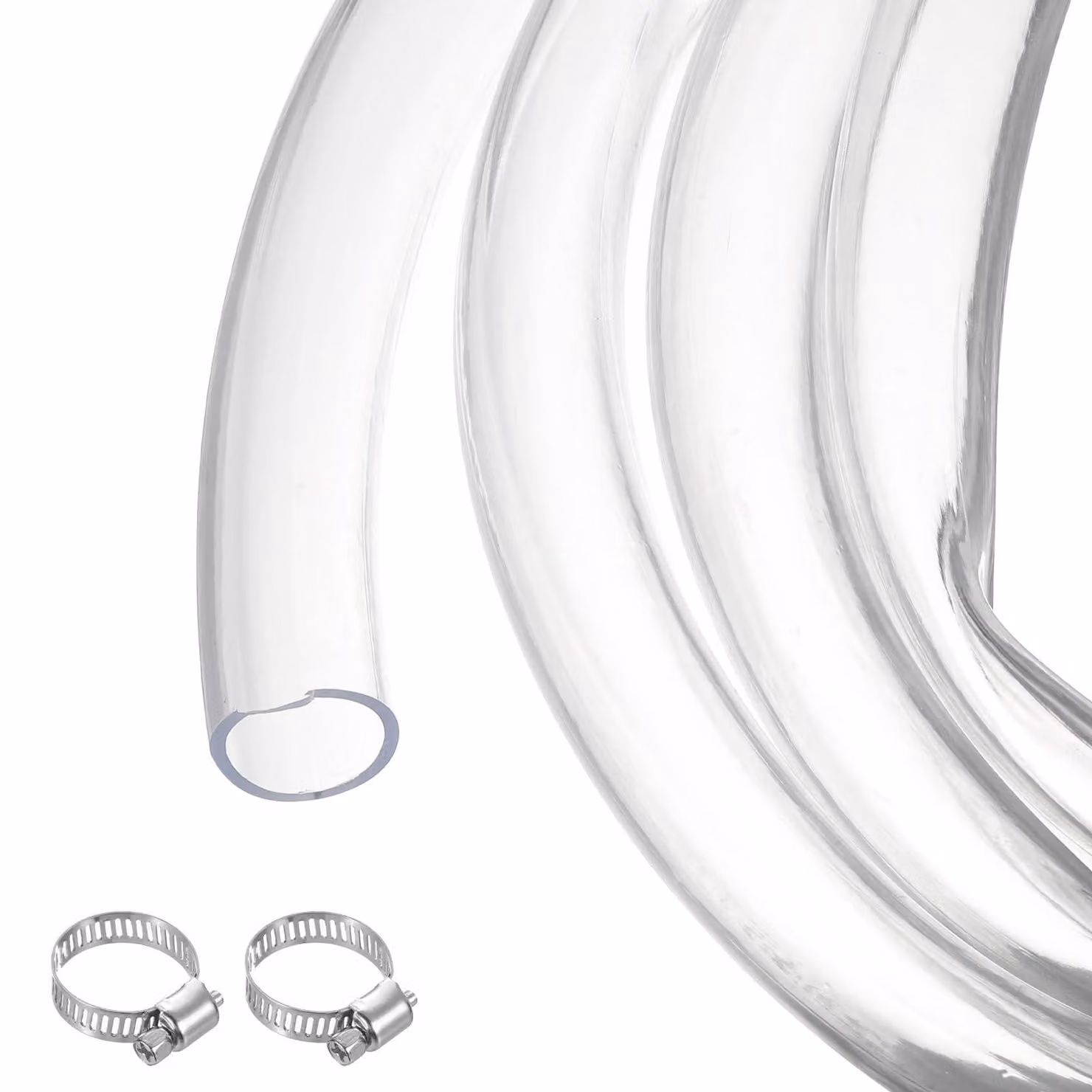 Tubo in PVC, 31,8x38,1 mm, 1,5 metri, trasparente, con 2 fascette