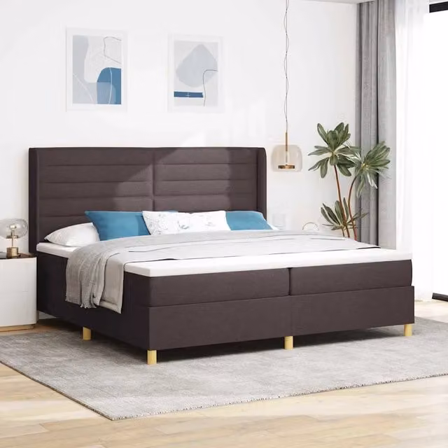 Letto moderno vidaXL con materasso a molle insacchettate in tessuto marrone L/P: 200 x 200 cm